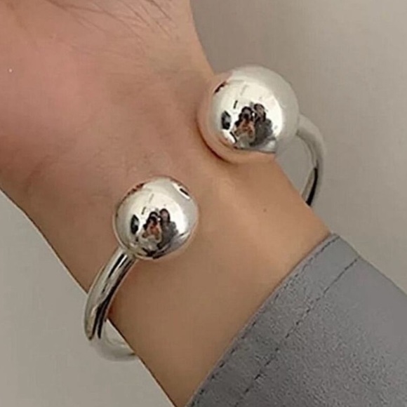 Sterling Silver Drop Ball Bangle Set 2 piece, Drop Ball, Small & Big Ball Set - Picture 16 of 16